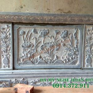 Mẫu bàn lễ đá đơn giản chạm đầm sen 08 Mẫu bàn lễ đá đơn giản chạm đầm sen 08