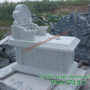 Mộ ngai đá, Mộ đá không mái, Mẫu mộ đá tam sơn đẹp chạm sen hóa làm từ đá trắng