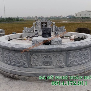 Mẫu mộ đá tròn đẹp chạm tứ linh MĐ-47