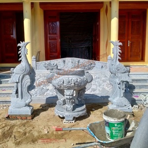 Mẫu Đỉnh hương đá tai rồng kết hợp với đôi hạc đá đẹp 11
