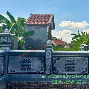 Mẫu lan can đá đẹp chạm chữ Thọ vuông LCĐ-12