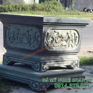Mẫu chậu đá cảnh hình vuông chạm sen đầm 11 Mẫu chậu đá cảnh hình vuông chạm sen đầm 11