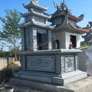 Mộ đá 3 mái đẹp chạm sen hóa MĐ-62