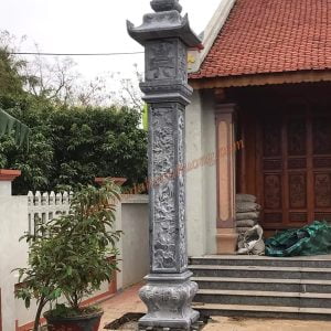 Cột đồng trụ đá chạm tứ quý có mái đao 10 Cột đồng trụ đá chạm tứ quý có mái đao 10