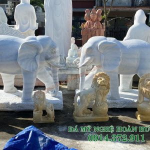 Tượng con voi đá trắng đẹp 02