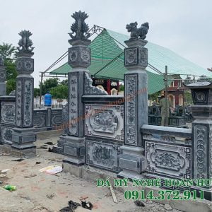 Mẫu cổng tứ trụ đẹp chạm bông sen thông phong CĐ-24