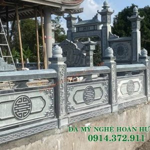 Mẫu lan can đá chạm chữ thọ đẹp 2024 LCĐ-23