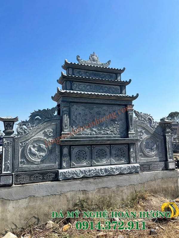 Mẫu mộ ba đá 3 mái kết hợp cánh lượn chạm hạc 50 Mẫu mộ ba đá 3 mái kết hợp cánh lượn chạm hạc 50
