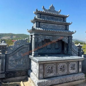 Mẫu mộ ba đá 3 mái kết hợp cánh lượn chạm hạc 50