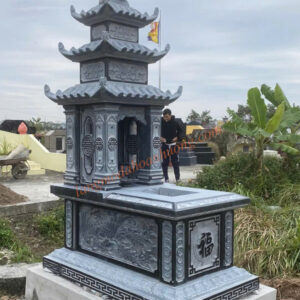 Mẫu mộ 3 mái đá xanh đen MĐ-84